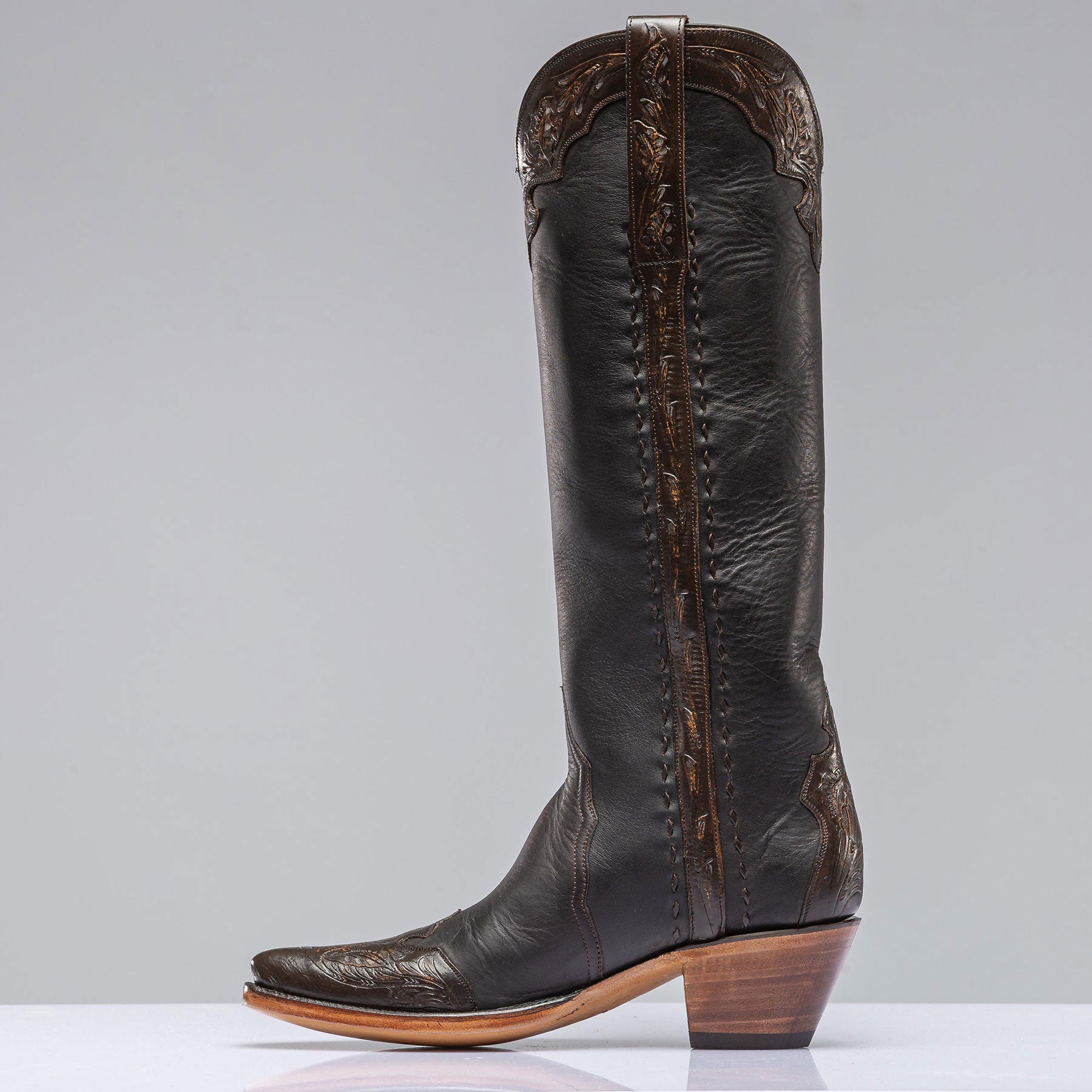 Stallion Boots Gunmetal Tall Boot In Cognac Tooling Ladies - Cowboy Boots