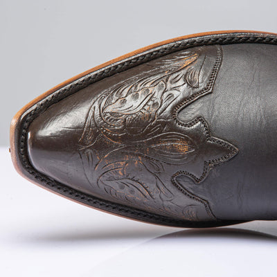 Stallion Boots Gunmetal Tall Boot In Cognac Tooling Ladies - Cowboy Boots