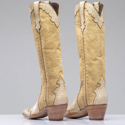 Stallion Boots Palomino Tall Boot In Lizard and Suede Ladies - Cowboy Boots