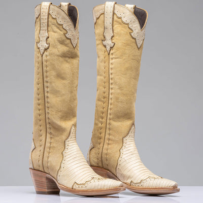 Stallion Boots Palomino Tall Boot In Lizard and Suede Ladies - Cowboy Boots