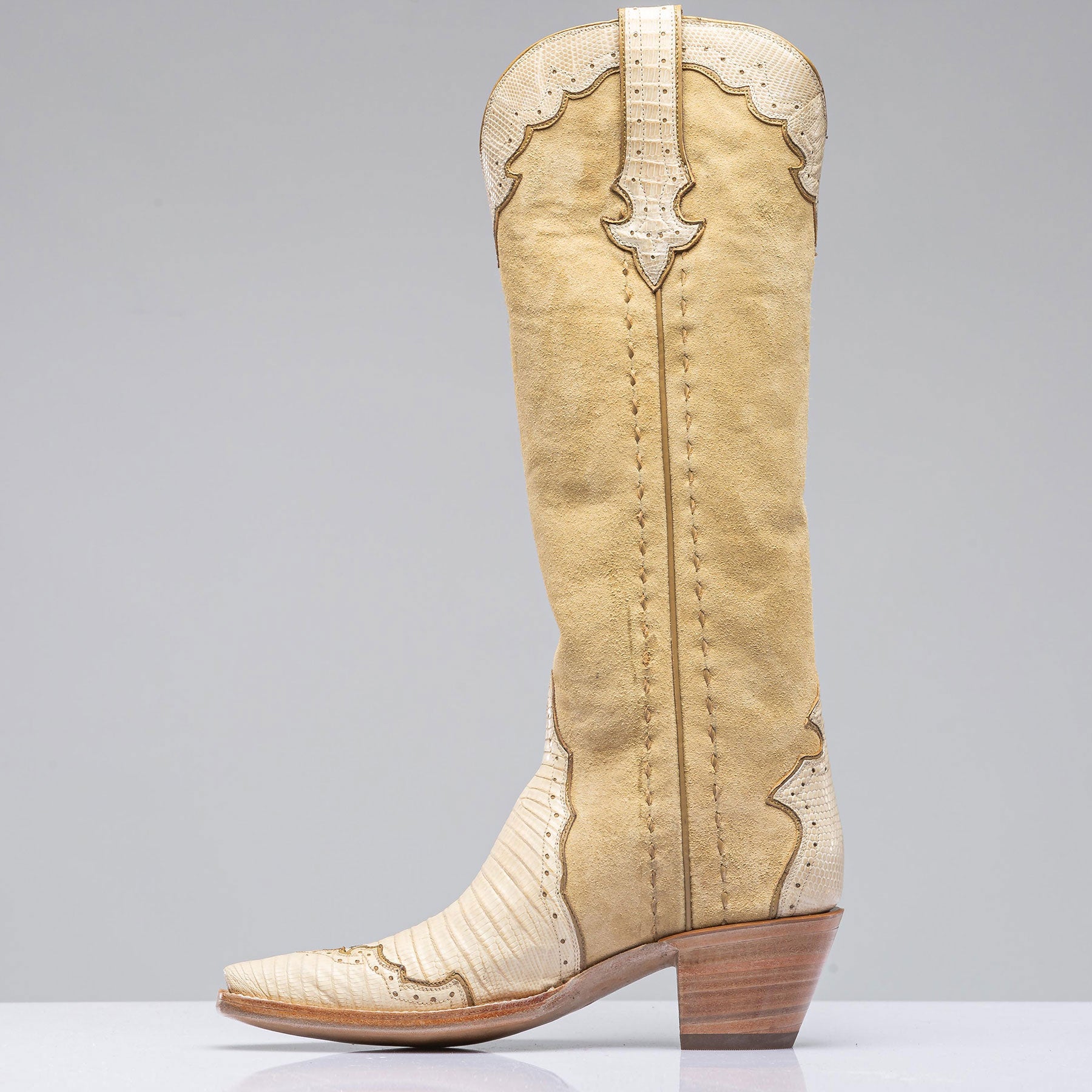 Stallion Boots Palomino Tall Boot In Lizard and Suede Ladies - Cowboy Boots
