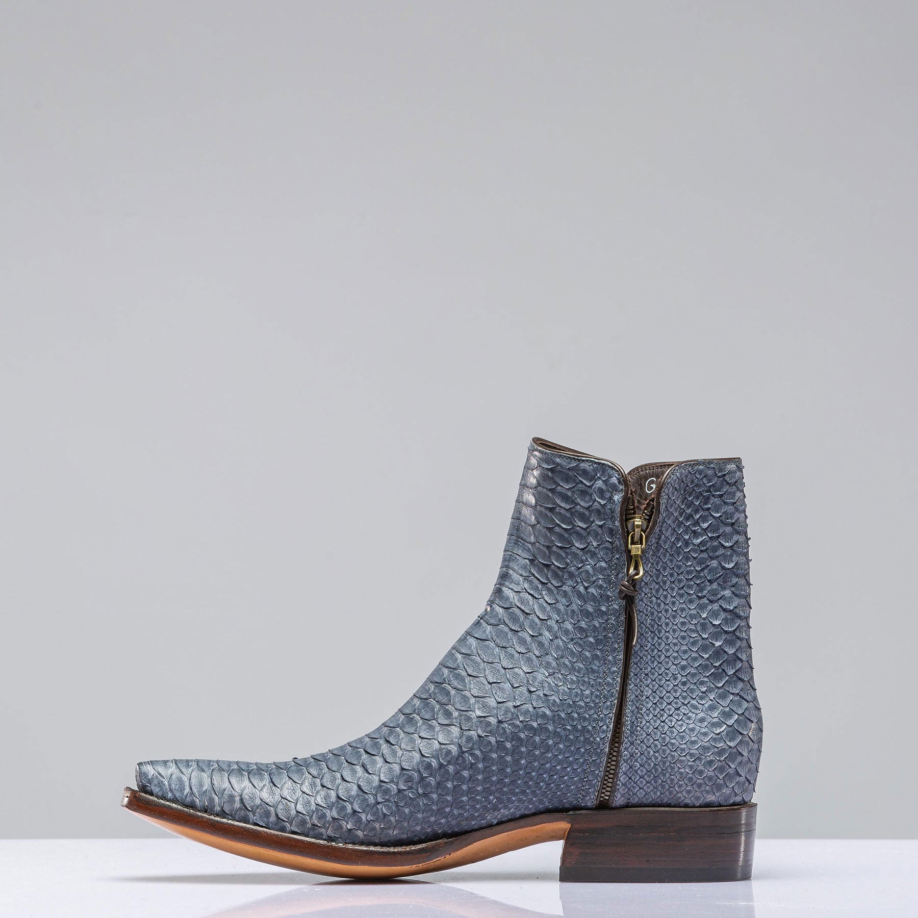 Stallion Boots Python 1 Piece Zorro In Blue Denim Mens - Cowboy Boots