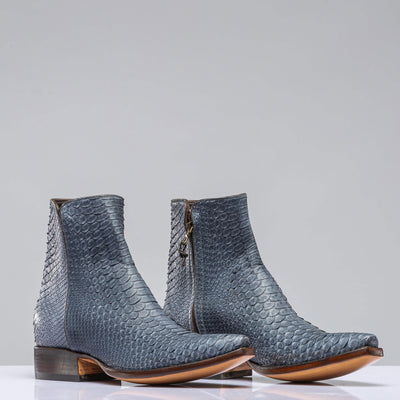 Stallion Boots Python 1 Piece Zorro In Blue Denim Mens - Cowboy Boots