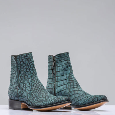 Stallion Boots Sato Sueded Gator Zorro In Teal Mens - Cowboy Boots