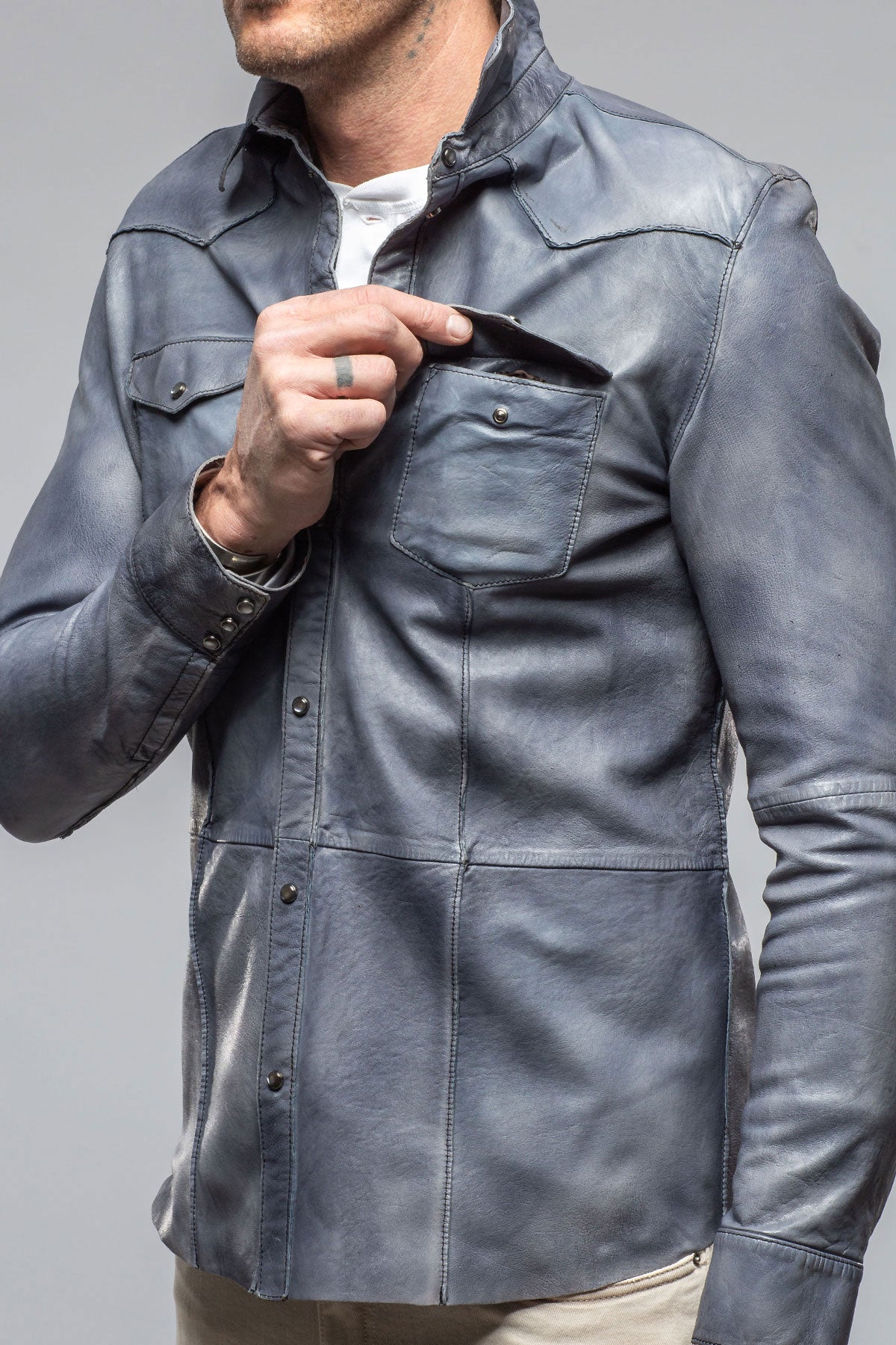 Shadow Leather Shirt In Blue