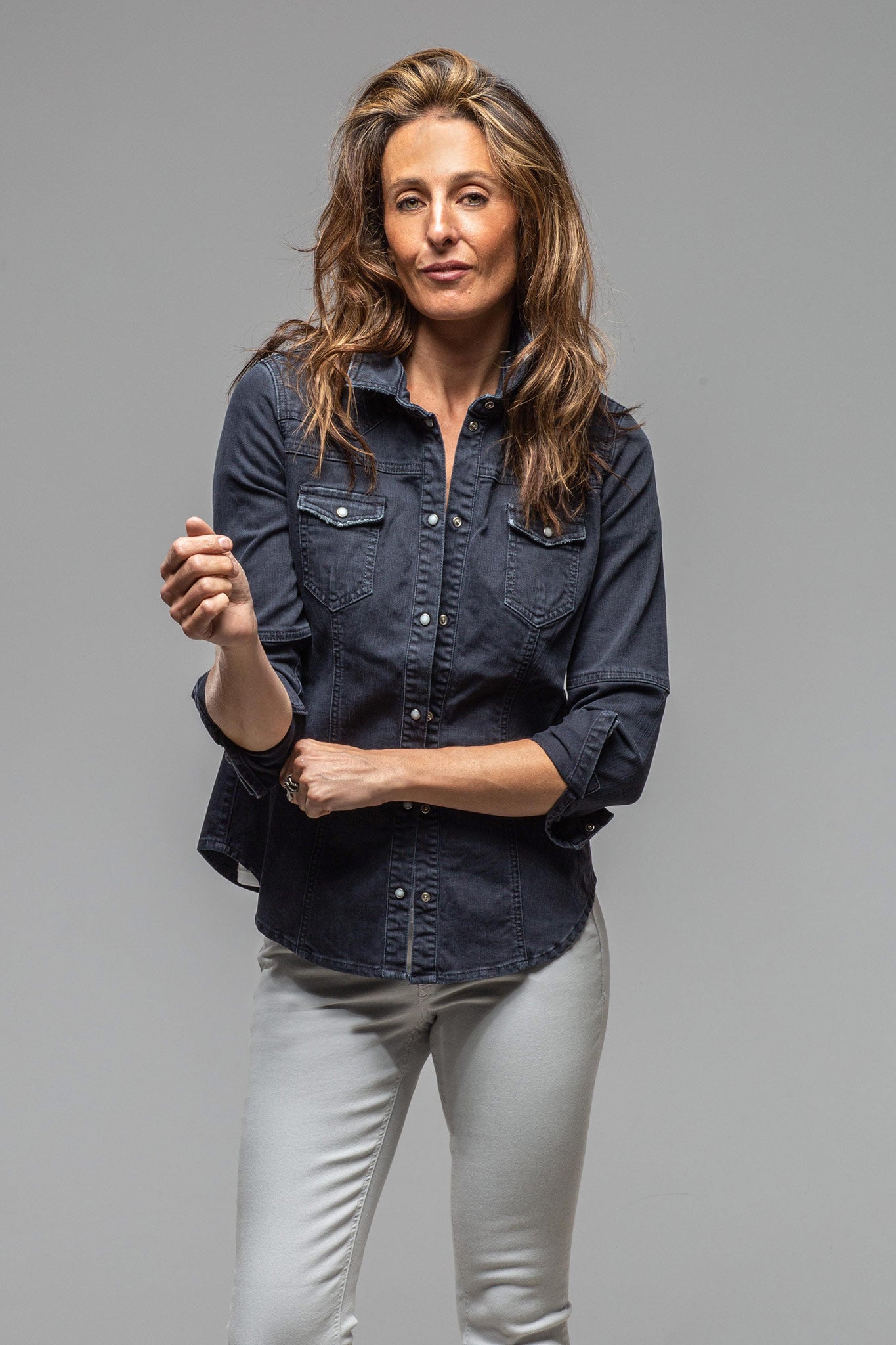 Sweetwater Stone Wash Denim Shirt In Anthracite | Ladies - Tops | Axels Premium Denim