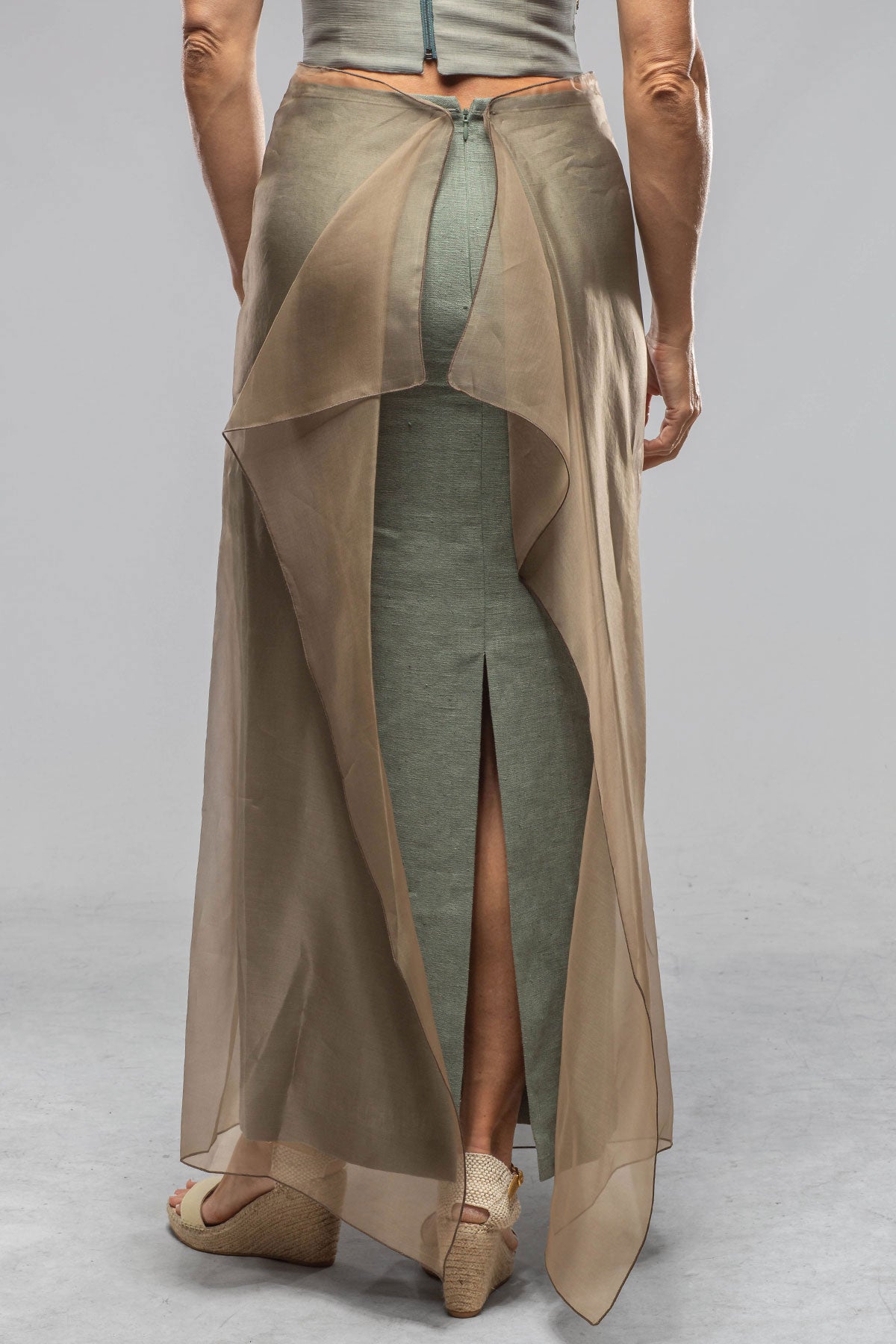Adra Teal Linen Sheath Skirt