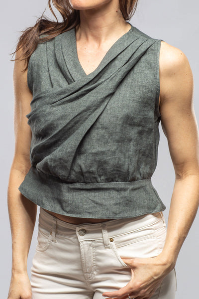 Laia Sleeveless V-Neck Linen Top In Dark Teal | Ladies - Blouses | T.ba