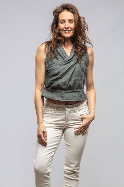 Laia Sleeveless V-Neck Linen Top In Dark Teal | Ladies - Blouses | T.ba