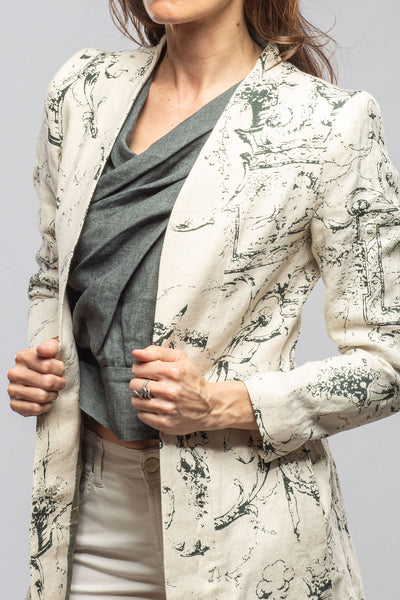 T.ba Majorca Long Linen Coat In Beige Toscana Print Ladies - Tailored