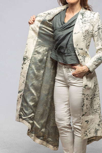 T.ba Majorca Long Linen Coat In Beige Toscana Print Ladies - Tailored
