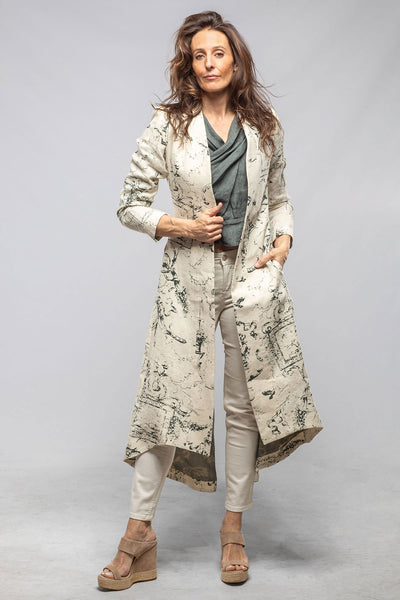 T.ba Majorca Long Linen Coat In Beige Toscana Print Ladies - Tailored