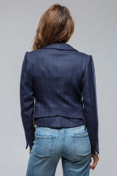 Verdi Cropped Jacket In Blue Herringbone | Ladies - Tailored - Jackets | T.ba