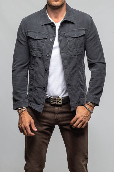 Teleria Zed Trace Overdye Moleskin Overshirt In Antracite Mens - Outerwear - Overshirts