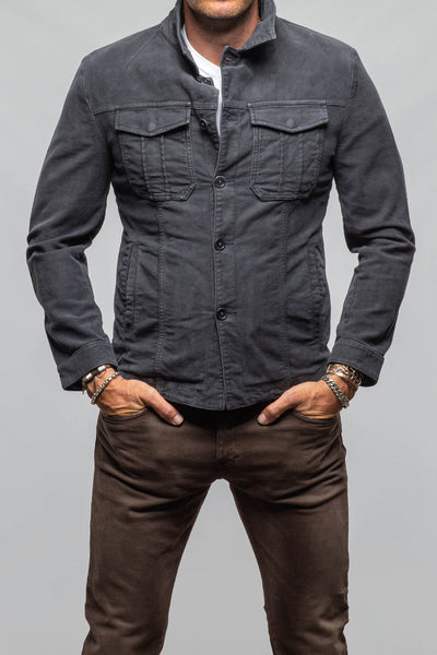 Teleria Zed Trace Overdye Moleskin Overshirt In Antracite Mens - Outerwear - Overshirts