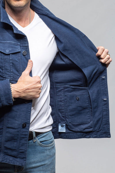 Teleria Zed Trace Overdye Moleskin Overshirt In Blu Cina Mens - Outerwear - Overshirts