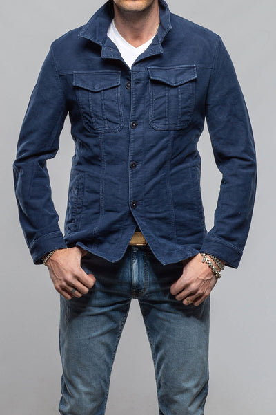 Teleria Zed Trace Overdye Moleskin Overshirt In Blu Cina Mens - Outerwear - Overshirts