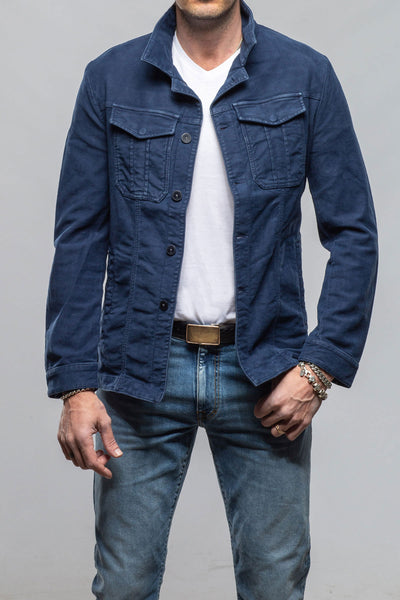 Teleria Zed Trace Overdye Moleskin Overshirt In Blu Cina Mens - Outerwear - Overshirts