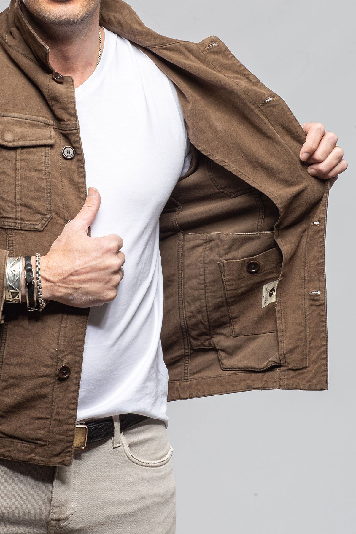 Teleria Zed Trace Overdye Moleskin Overshirt In Liqurizia Mens - Outerwear - Overshirts
