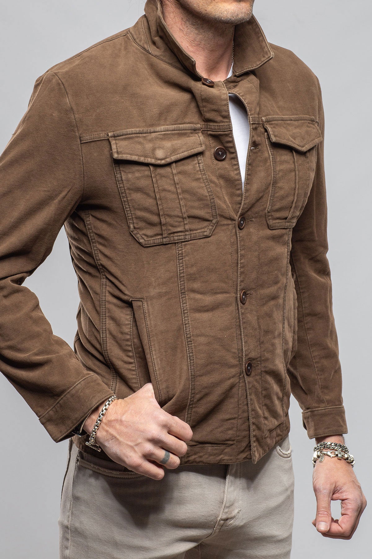 Teleria Zed Trace Overdye Moleskin Overshirt In Liqurizia Mens - Outerwear - Overshirts