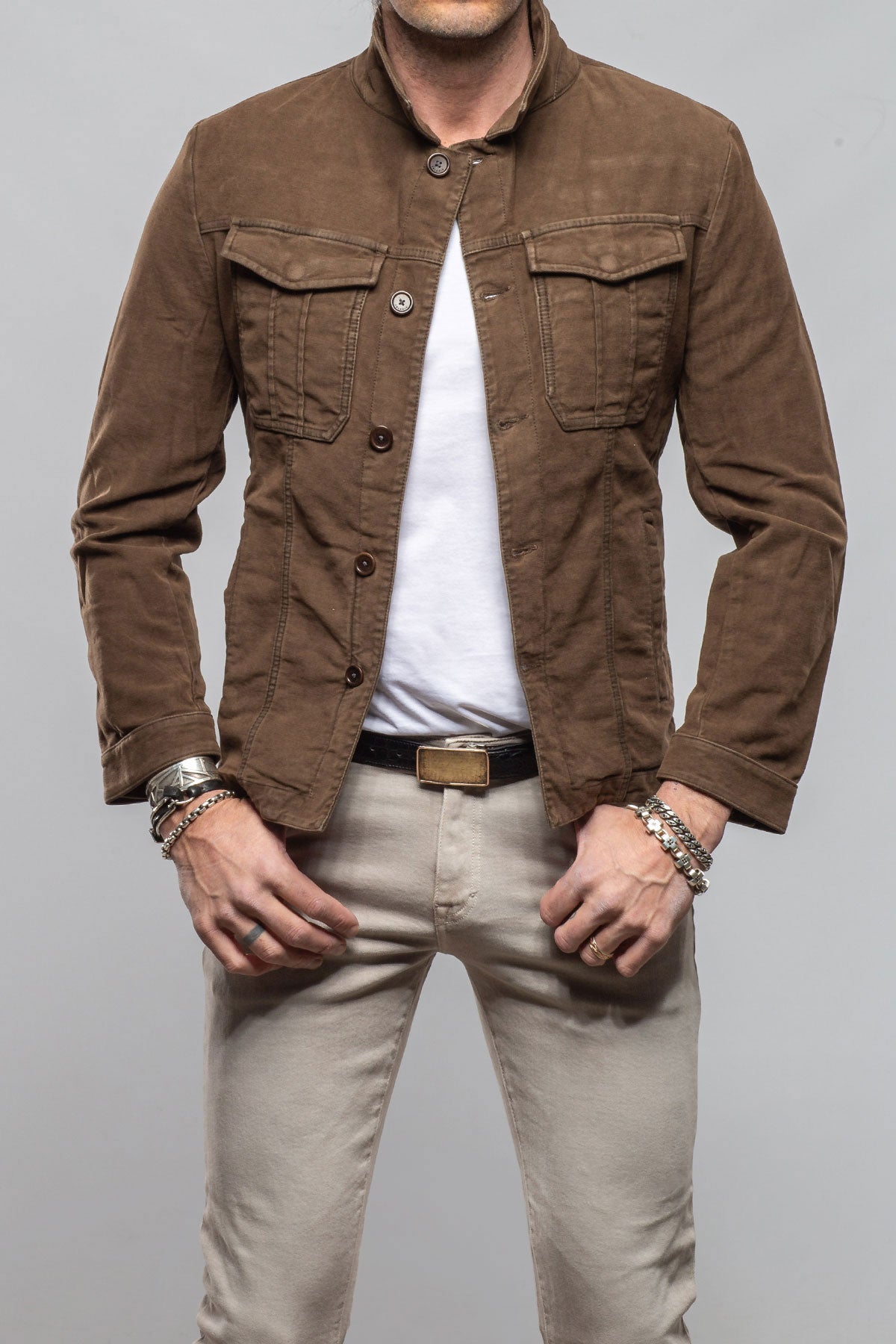 Teleria Zed Trace Overdye Moleskin Overshirt In Liqurizia Mens - Outerwear - Overshirts