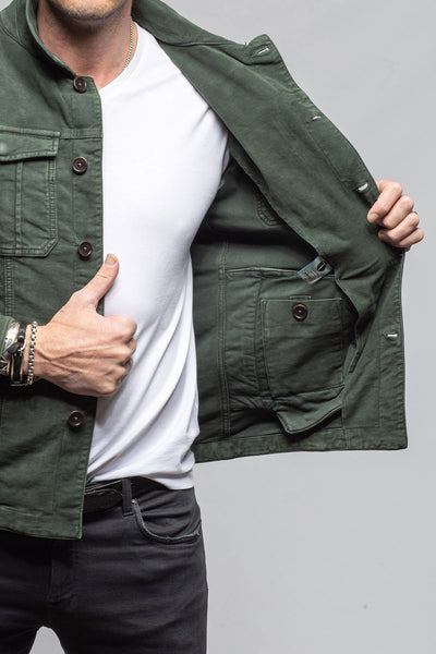 Teleria Zed Trace Overdye Moleskin Overshirt In Muschio Mens - Outerwear - Overshirts