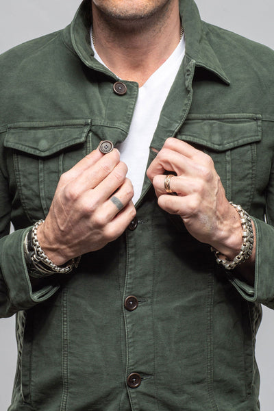 Teleria Zed Trace Overdye Moleskin Overshirt In Muschio Mens - Outerwear - Overshirts