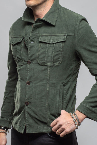 Teleria Zed Trace Overdye Moleskin Overshirt In Muschio Mens - Outerwear - Overshirts