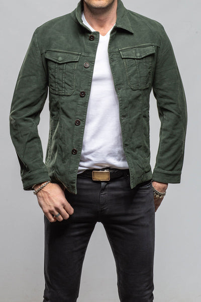 Teleria Zed Trace Overdye Moleskin Overshirt In Muschio Mens - Outerwear - Overshirts