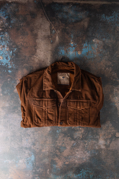 Trace Overdyed Moleskin Overshirt In Ruggine | Mens - Outerwear - Overshirts | Teleria Zed