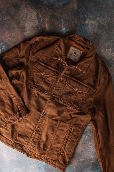 Trace Overdyed Moleskin Overshirt In Ruggine | Mens - Outerwear - Overshirts | Teleria Zed