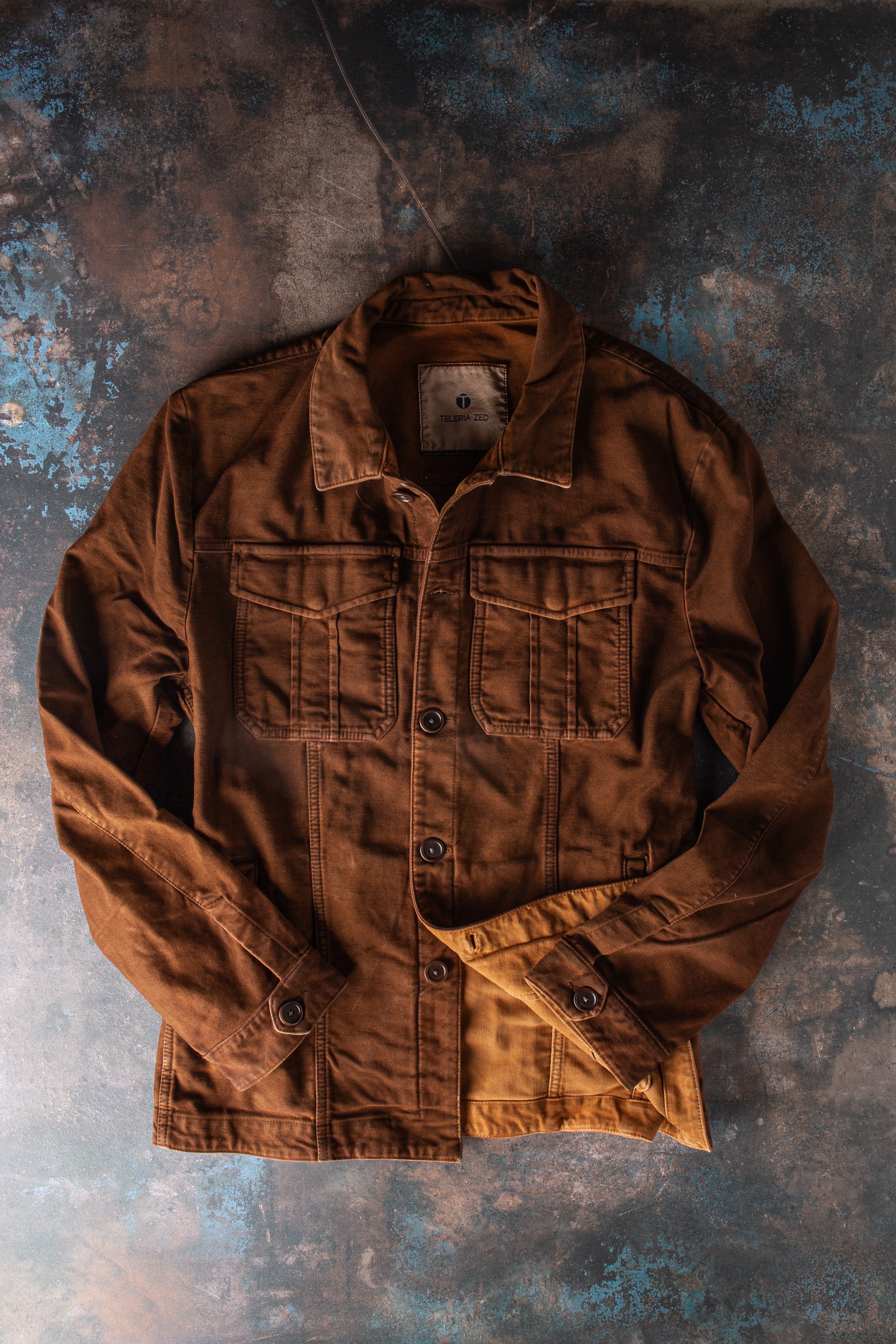 Trace Overdyed Moleskin Overshirt In Ruggine | Mens - Outerwear - Overshirts | Teleria Zed