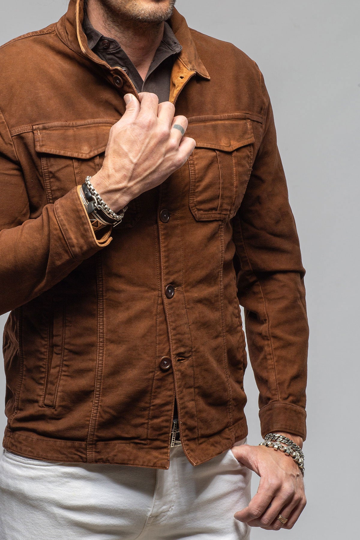 Trace Overdyed Moleskin Overshirt In Ruggine | Mens - Outerwear - Overshirts | Teleria Zed