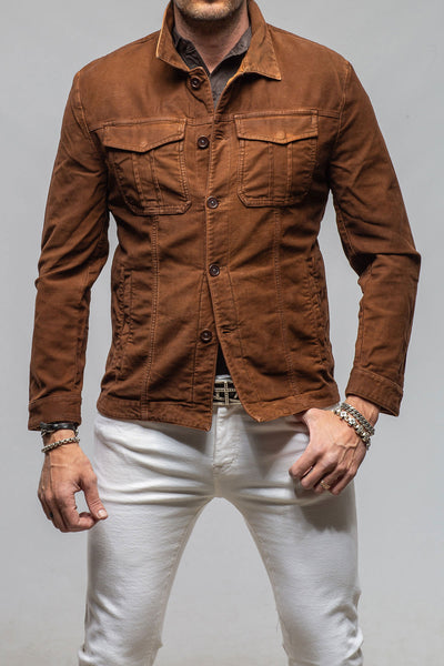 Trace Overdyed Moleskin Overshirt In Ruggine | Mens - Outerwear - Overshirts | Teleria Zed