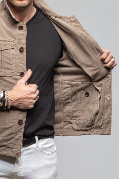 Teleria Zed Trace Overdyed Moleskin Overshirt In Tortora Mens - Outerwear - Overshirts