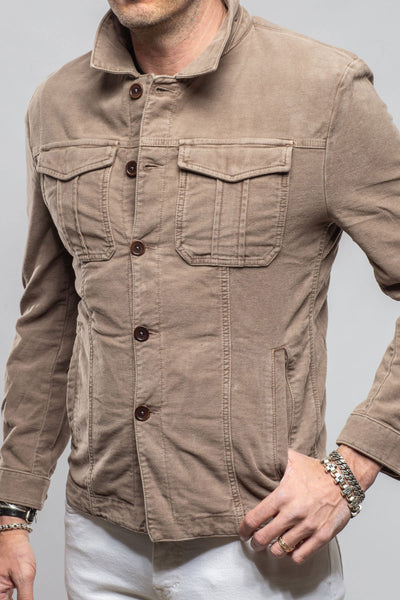 Teleria Zed Trace Overdyed Moleskin Overshirt In Tortora Mens - Outerwear - Overshirts