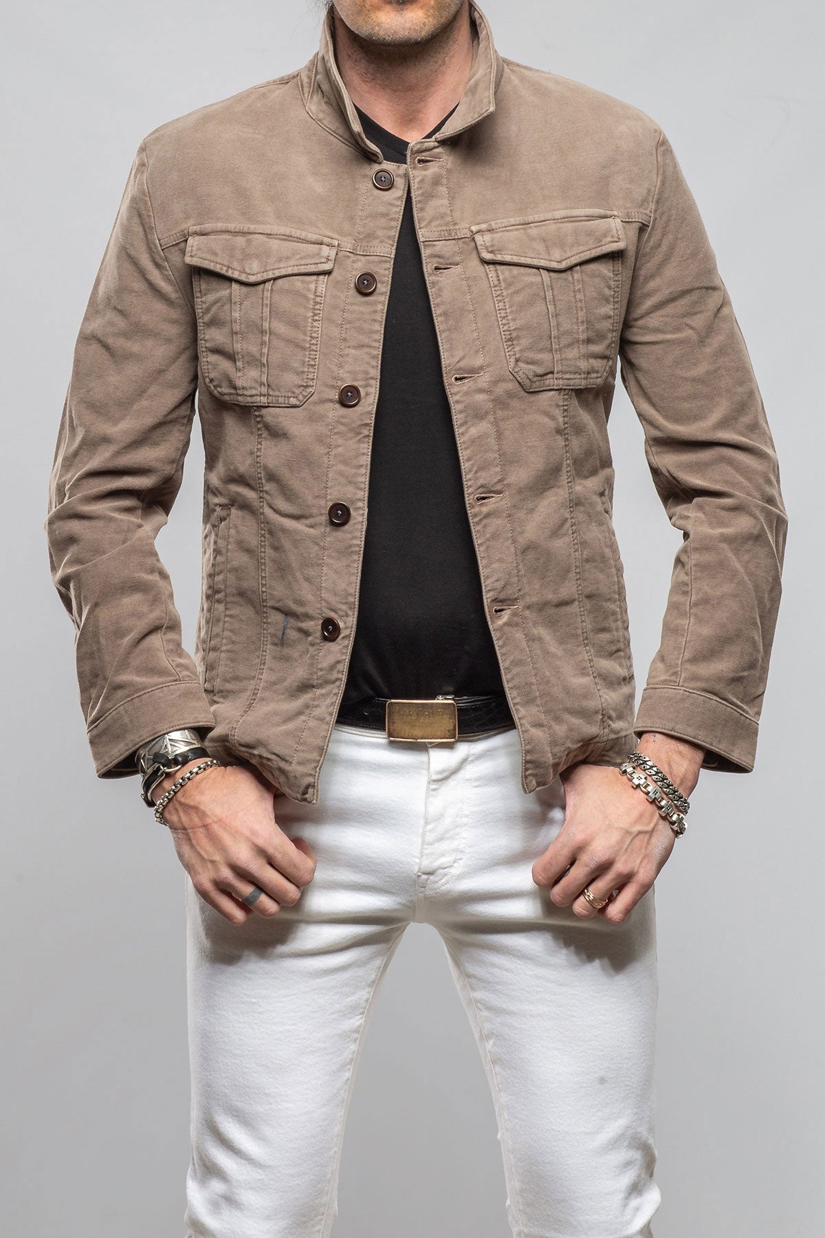 Teleria Zed Trace Overdyed Moleskin Overshirt In Tortora Mens - Outerwear - Overshirts