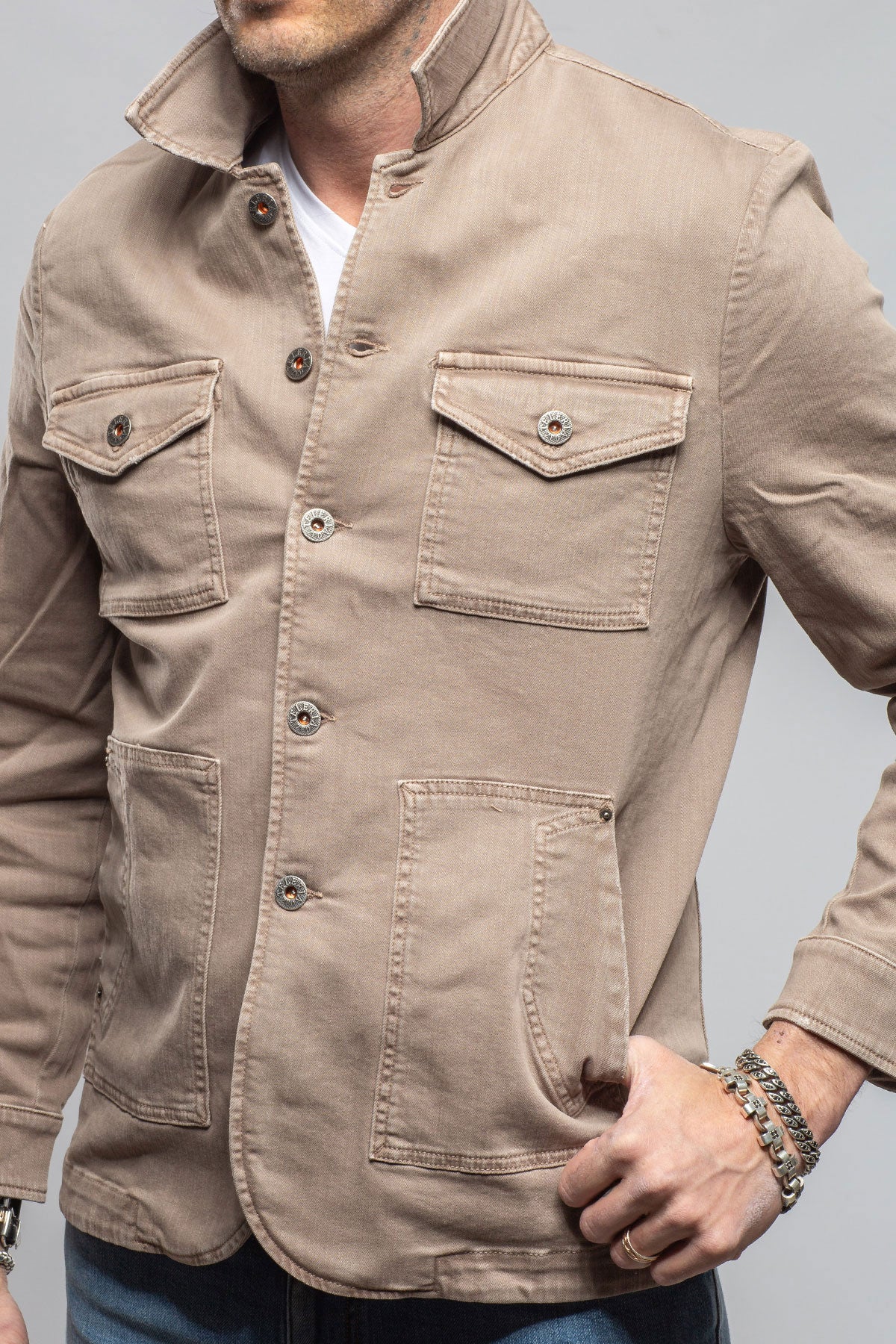 Teleria Zed Walker Jean Jacket In Tortora Mens - Outerwear - Overshirts