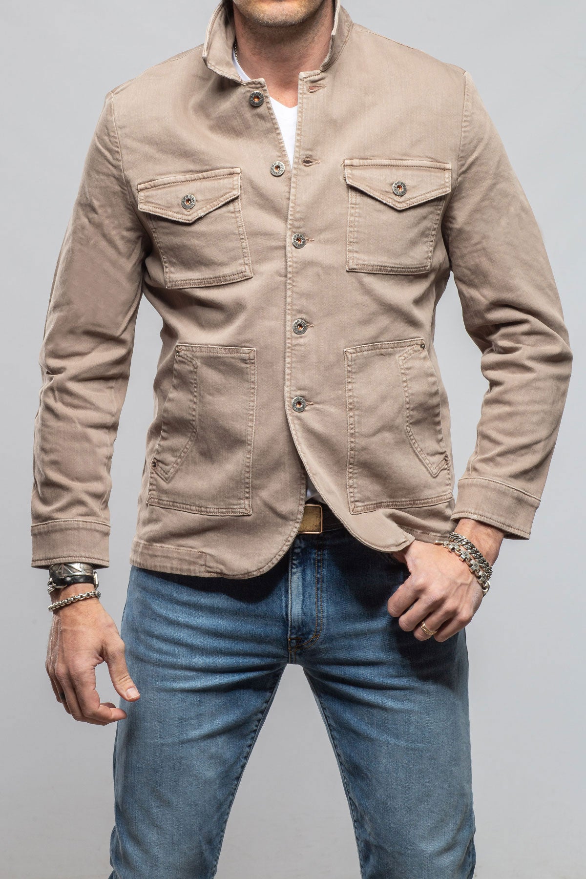 Teleria Zed Walker Jean Jacket In Tortora Mens - Outerwear - Overshirts