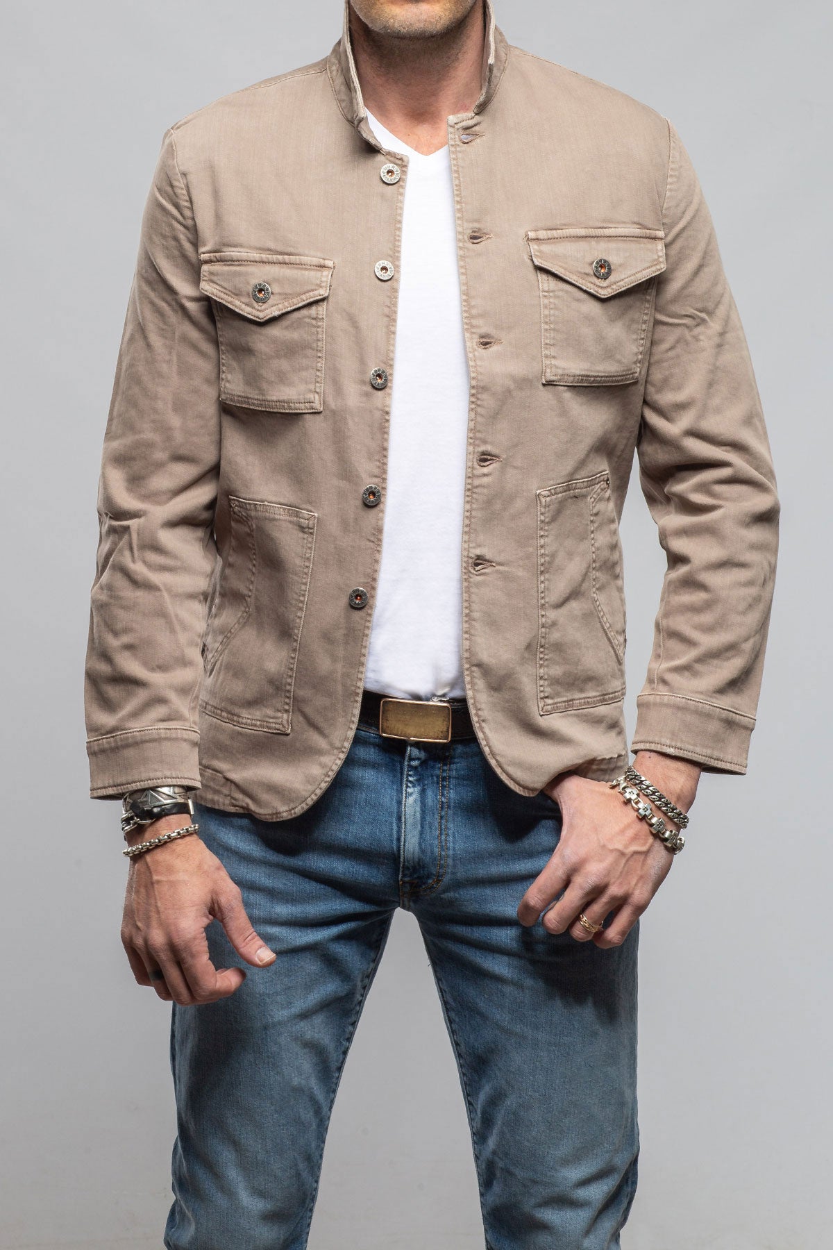 Teleria Zed Walker Jean Jacket In Tortora Mens - Outerwear - Overshirts