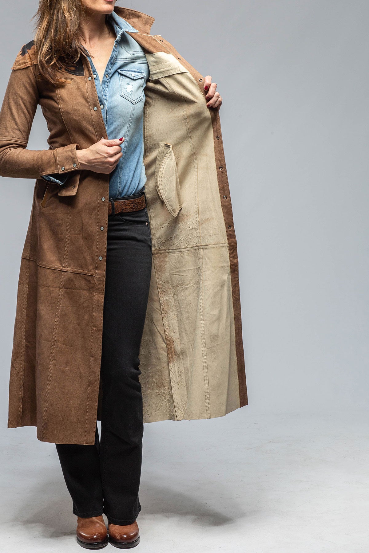 Waggoner Long Hair-On Suede Duster | Ladies - Outerwear - Leather | Roncarati