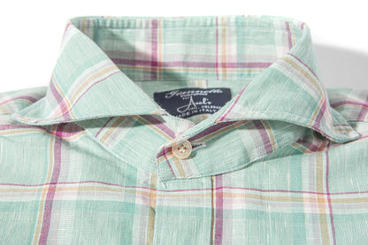 Kirin Cotton Linen Check Shirt In Green | Mens - Shirts - Dress | Giannetto Portofino