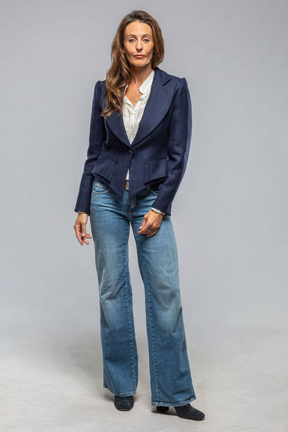 Verdi Cropped Jacket In Blue Herringbone