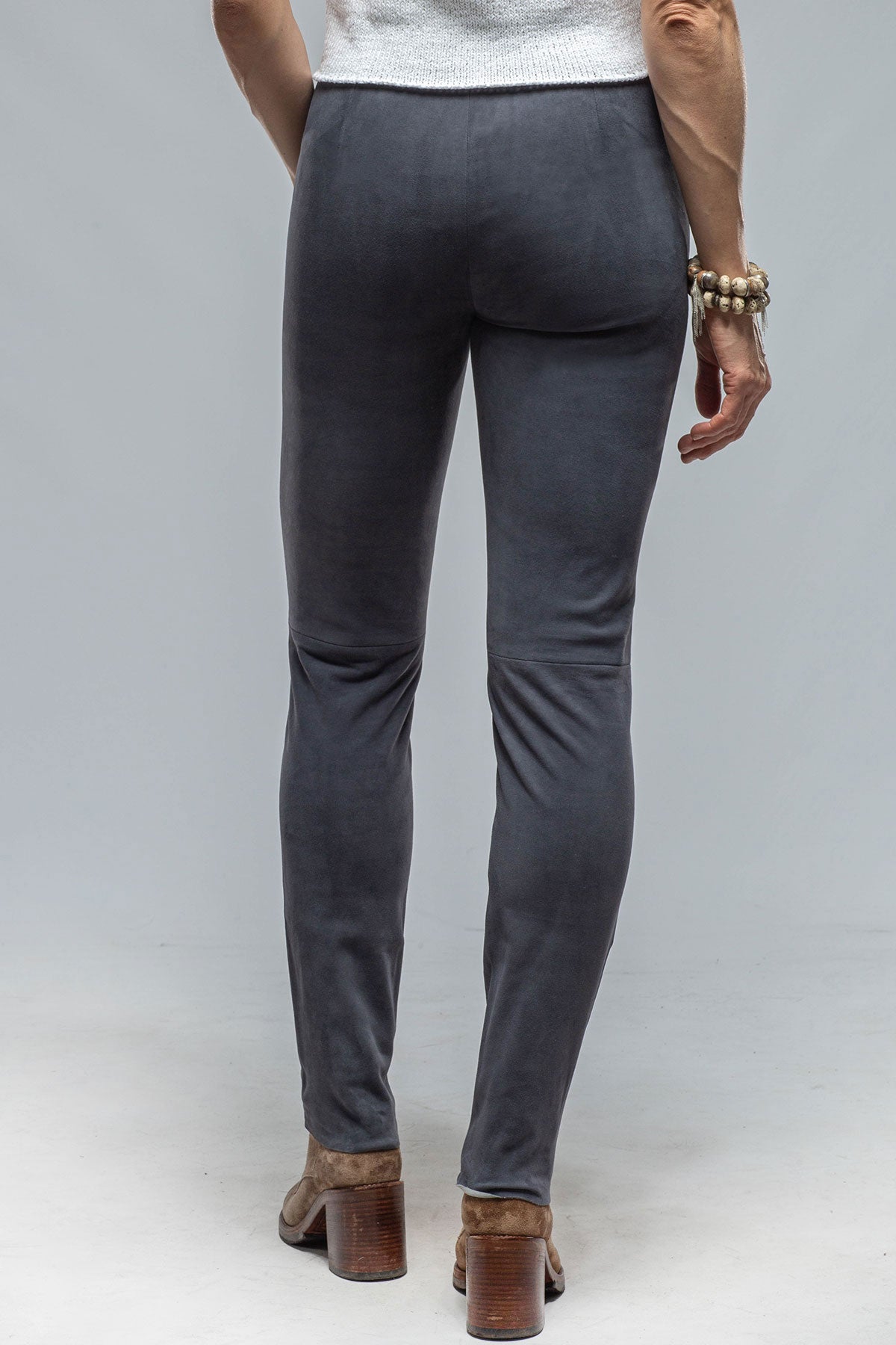Via Masini 80 Tania Stretch Suede Pant in Steel Blue Ladies - Pants - Knit
