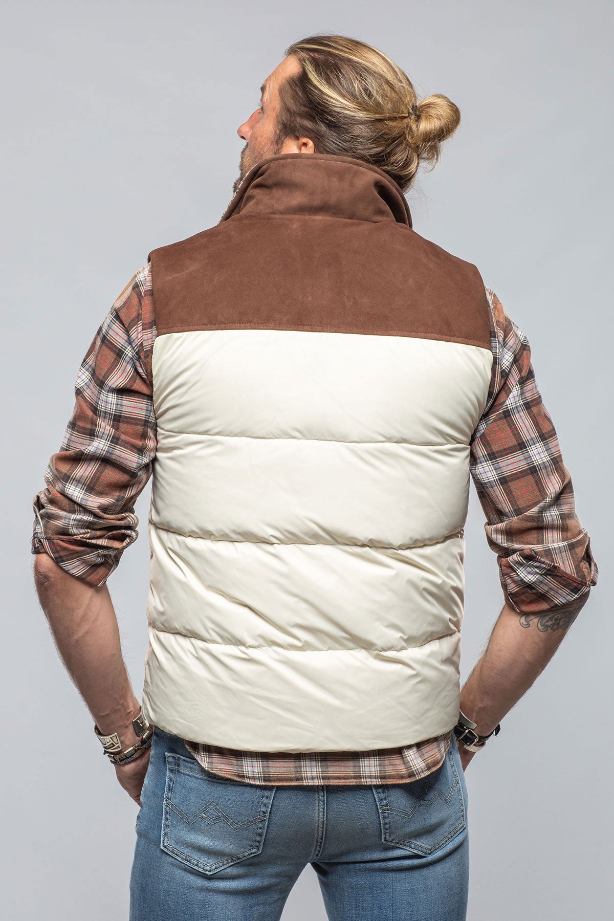 Vail Vest In White with Brown Suede | Mens - Outerwear - Leather | DiBello