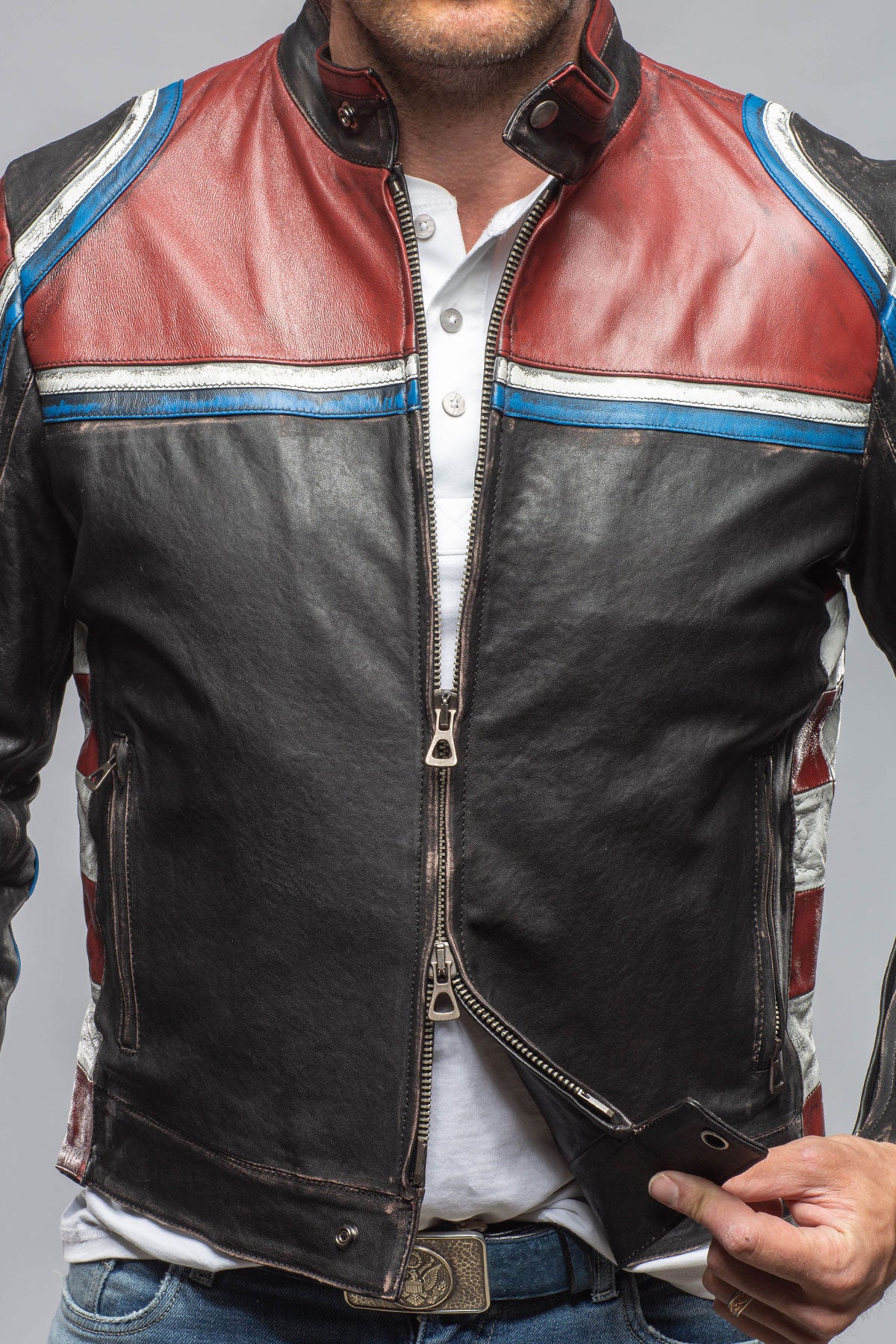 Retro Biker Jacket In Burgundy, White