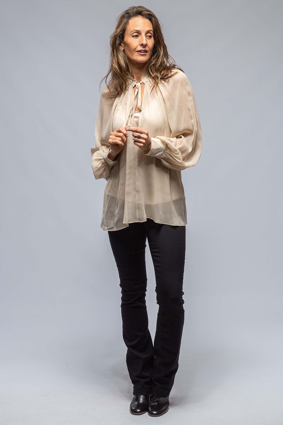 VOZ Bishop Sleeve Blouse In Bone Silk Chiffon Ladies - Blouses