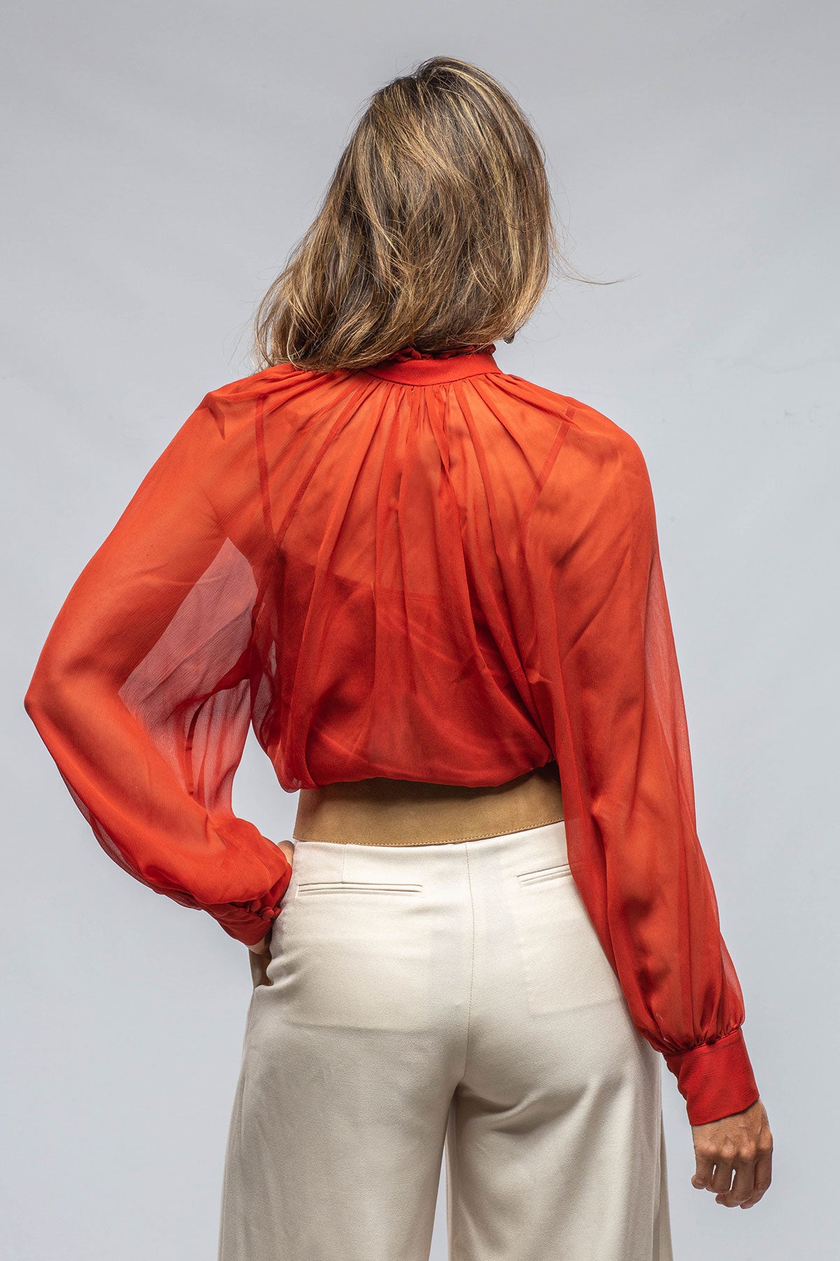 VOZ Bishop Sleeve Blouse In Tomato Silk Chiffon Ladies - Blouses