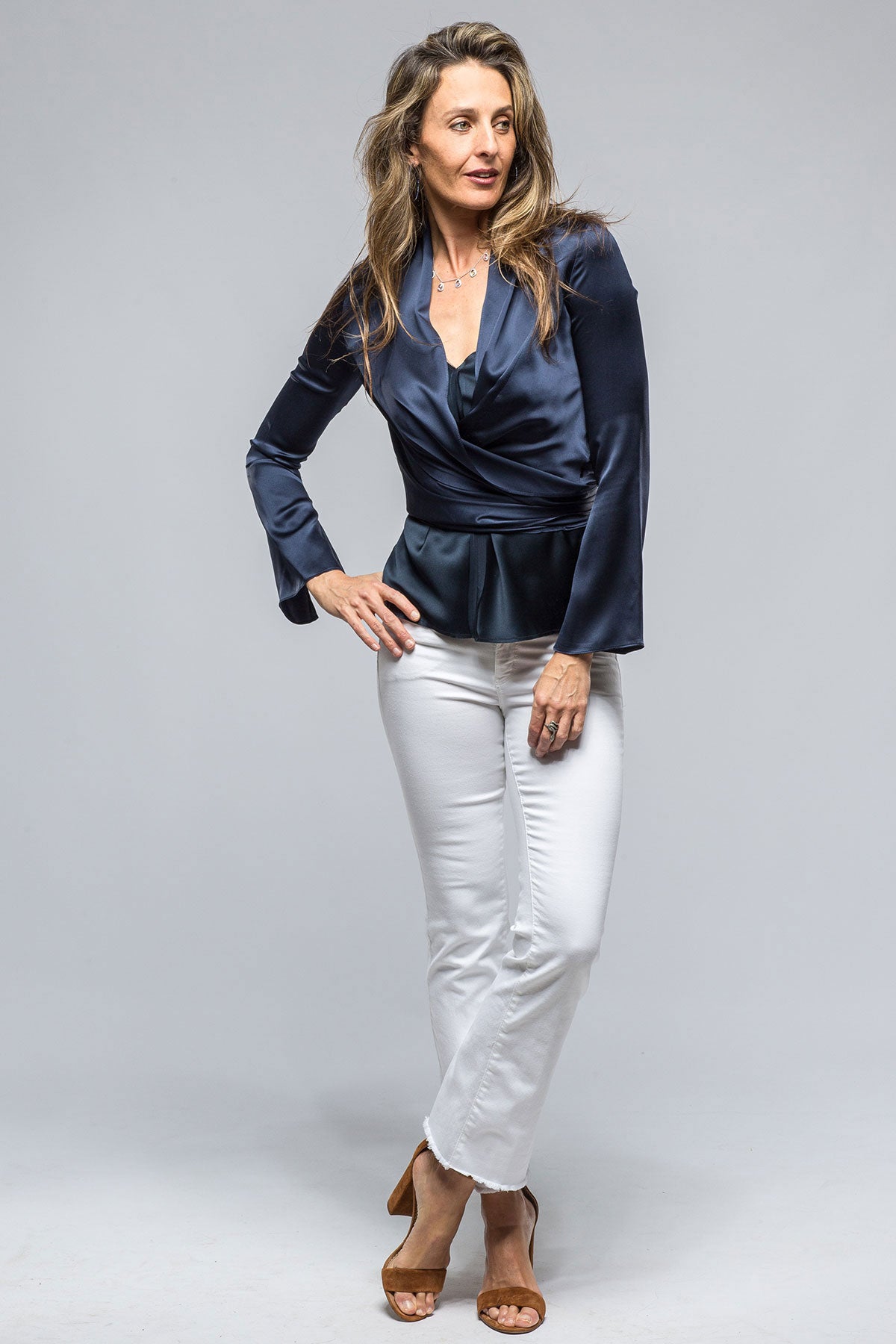 VOZ Frontward Wrap Blouse In Navy Ladies - Blouses