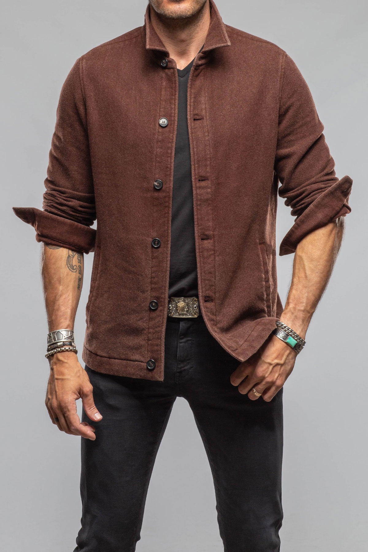 Calderwood Garment Dyed Shirt Jacket In Chocolate